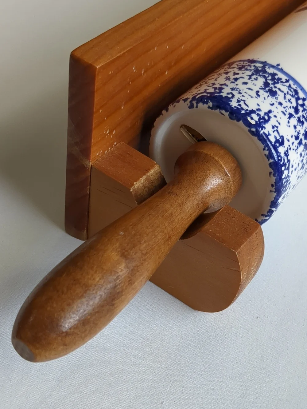 Rolling Pin With Wooden Handles And Wooden  Holder Display Hanger